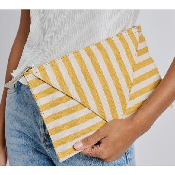 Moda Luxe Handbags - Moda Luxe Yellow and Cream Striped Shoulder Bag